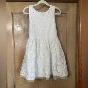 Girls White and Silver Floral Lace Dress Size 8